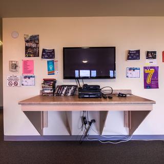 common room tv set in traditional building 